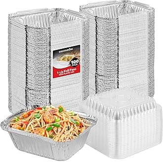 Stock Your Home 1 lb Small Aluminum Pans with Clear Plastic Lids (100 Pack), Disposable Cookware & Takeout Trays for Restaurants & Catering