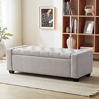 48" Ottoman with Storage, Storage Ottoman Bench with Safety Hinge, Upholstered Entryway Bench with Seating for Bedroom, Living Room, Holds up to 330 lb(Light Gray)