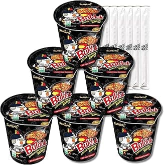Buldak Ramen Noodles - Original Flavor - Cup 6 Pack - Spicy Ramen Noodles Buldak Ramen Korean Spicy Hot Chicken Stir-Fried Cup Noodles Bundle with 6 ALL.FOR.YOU. Branded Chopsticks