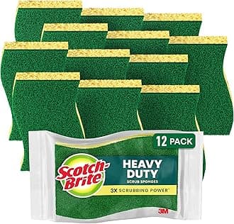 Scotch-Brite Heavy Duty Scrub Sponge, 12 Kitchen Sponges, Designed for Tough Messes in the Kitchen, Lasts 3X Longer*, Best for Cast Iron Skillets, Outdoor Grills, Flexible, Durable & Strong