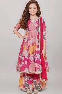 Girls Rayon Fabric Floral Printed 3/4 Sleeve Sharara Dress Set For All Occasion salwar suit