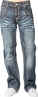 Level 7Men Relaxed Bootcut Premium Denim Distressed Jean Zipper Utility Pocket