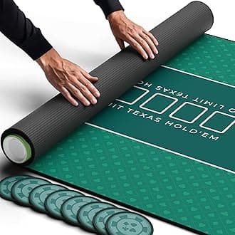 Newverest Poker Table Top 70" x 35", Texas Hold'em Poker Mat for Home Game Nights Up to 10 Players, Casino| Poker Topper Cloth for Tables in Zipper Storage Bag with 8 Coasters in Poker Gift-Ready Box