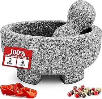 PriorityChef Granite Mortar and Pestle Set - 6.1 Inch Natural Stone Molcajete Mexicano for Spices, Seasonings, Pastes - Pestle and Mortar Bowl for Fresh Guacamole, Salsa, Pesto, Small, Grey
