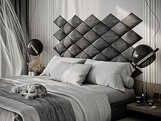 ua acoustics Upholstered Decorative Wall Panels Velvet Headboard Padding | Cushioned Planks | Padded Decor Collision Avoidance | Acoustic Soundproofing Treatment | (Grey, 2x Rhombus (25x43cm))