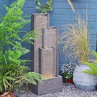 Indoor Water Fountain 39.3” H Modern Cascading Floor - Standing Fountan Contemporary Curves Watefalls for Porch, Office, House, Garden, Patio