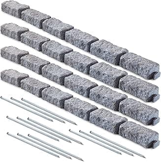 Beuta DIY No Dig Faux Stone Landscape Edging 4-Pack w/Anchoring Spikes, Flexible Brick-Sized Border for Driveways Yards Trees or Gardens, Each 6-Brick Section 47.5" L x 2.25" H x 3.75" W Greystone