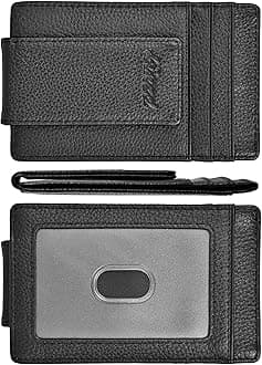 Money Clip, Front Pocket Wallet, Leather RFID Blocking Strong Magnet thin Wallet (one size, Black)