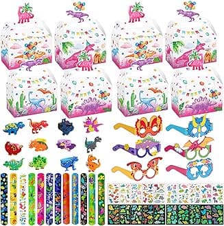 Wylario Dinosaur Party Bags Fillers Kids - 58Pcs Dino Birthday Party Favours Set with Slap Bracelets, Cute Glasses Ring and Tattoo Decorations for Boys Girls Birthday Parties Supplies(Pink)