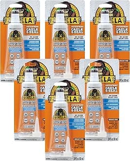 Gorilla Waterproof Caulk & Seal 100% Silicone Sealant, 2.8oz Squeeze Tube, White (Pack of 6)