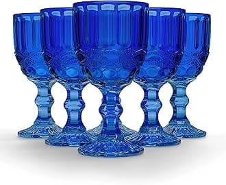Elle Decor Stylish Glass Goblets, Set of 6-8.4oz Stemmed Wine Glasses for Red/White Wine - Elegant Drinkware for Entertaining, Special Occasions, Dinner Parties, Summer Celebrations (Blue)