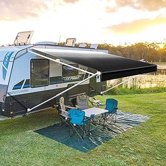 YESCAMP Manual RV Awning Complete Kit Retractable Camper Awning for RV or Trailers RV Roll Out Awning for Camper or 5th Wheel,Travel Trailers,Toy Haulers,Motohome(16Ft,White Frame,Black Fade)