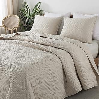 R.SHARE Beige Cream Tan King Size Quilt Bedding Sets with Pillow Shams, Boho Lightweight Soft Bedspread Coverlet, Quilted Blanket Thin Comforter Bed Cover for All Season, 3 Pieces, 104x90 inches