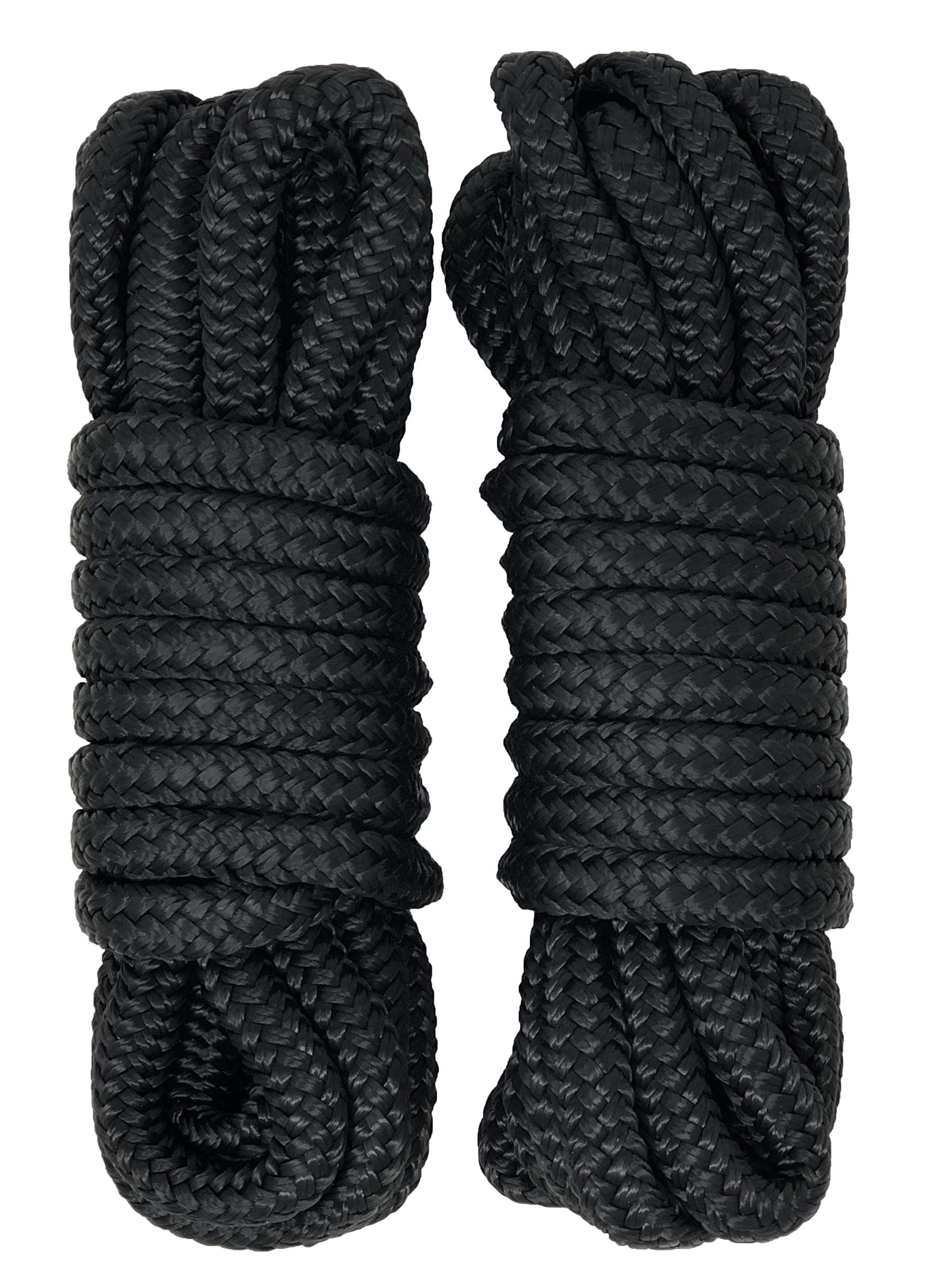 RainierSupplyCo Dock Lines 2-Pack - Boat Rope for Docking with Loop - 25 ft x 1/2 Inch Premium Double Braided Nylon Marine Rope - Mooring Line with 12" Eyelet - Boat Accessories - Black