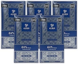 Auro 64% Dark Chocolate 5 Pack - Filipino Chocolate - Premium, Made At Origin, Direct Trade, Bean-to-Bar, Woman Owned, BIPOC Owned - Vegan, Gluten-Free, Halal - Bundle