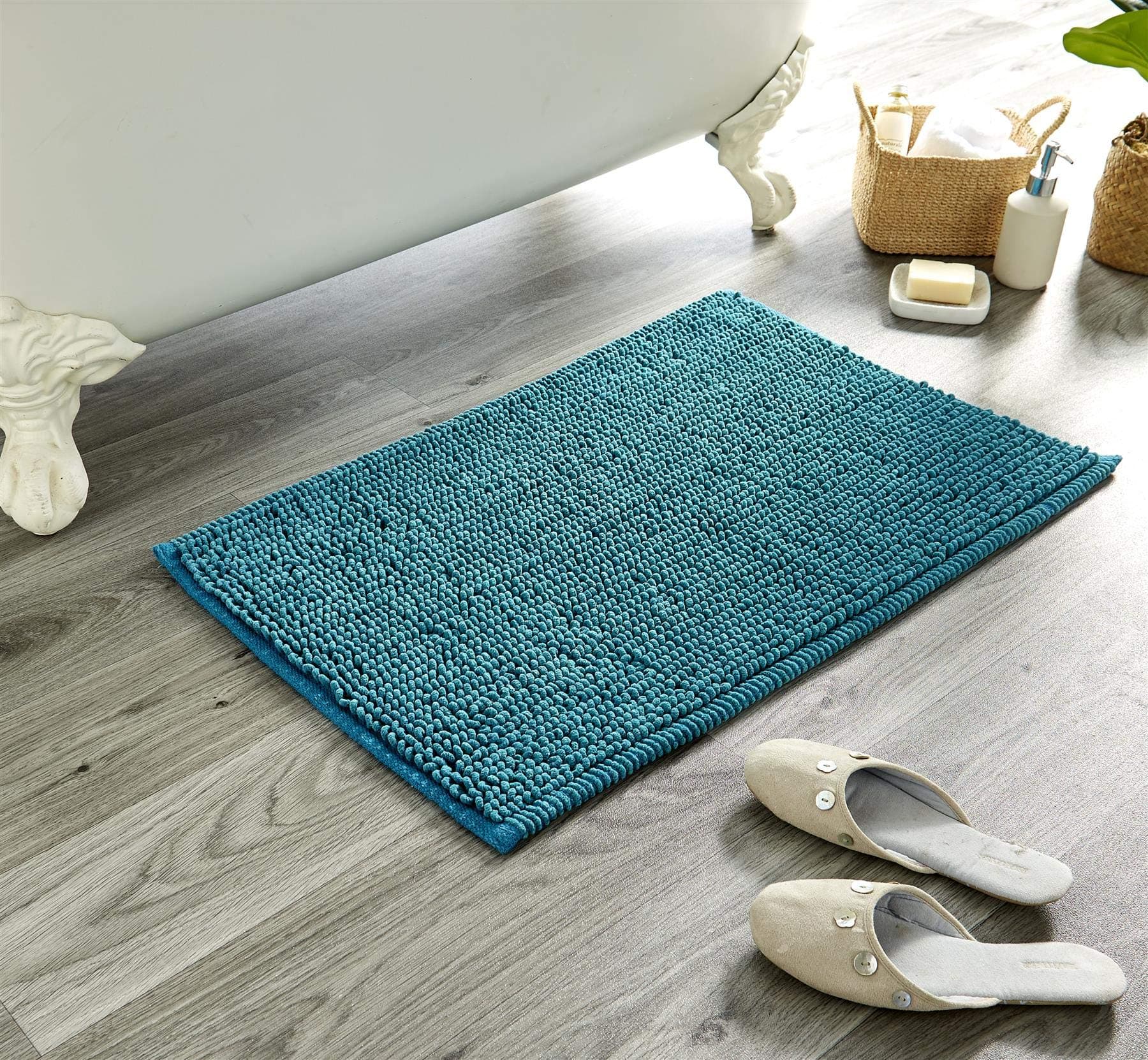 Olivia Rocco Bath Mat Plain Super Soft Deep Pile Heavy Weight Micro Bobble Bathmat Bathroom Shower Mat, 50 x 80 cm, Teal