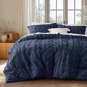 Bedsure Boho Duvet Cover Queen Size, Soft & Comfortable Elegant Design Boho Bedding for Decoration, Machine Washable Comforter Cover for All Seasons,Includes 1 Duvet Cover & 2 Pillow Shams,Navy