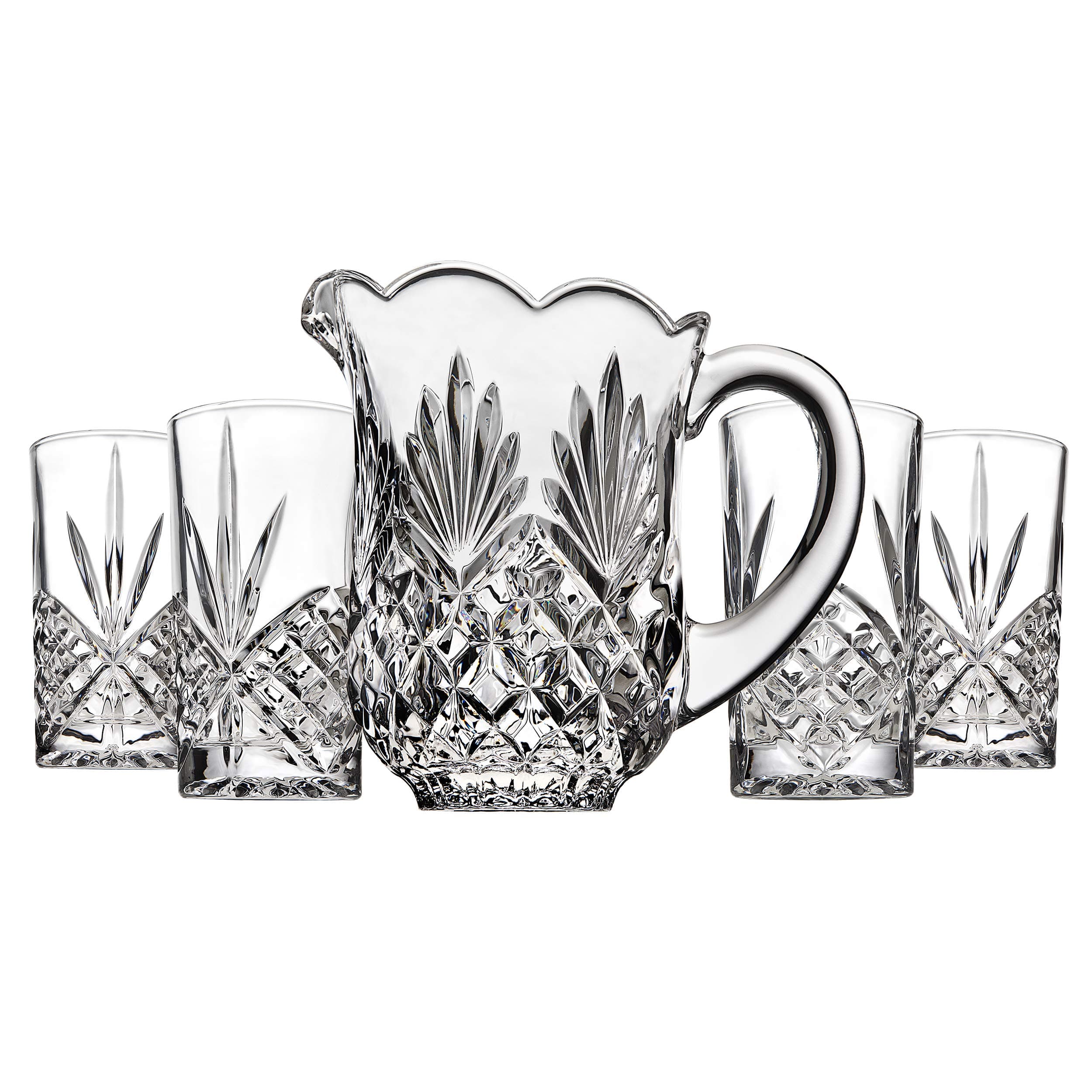 Pitcher and Glasses Drink Bar Set - Includes Pitcher Carafe and 4 Old Fashioned Glasses, Dublin Collection