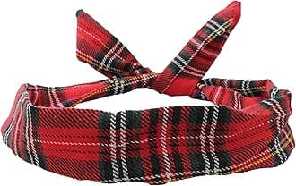 Wire Headband Retro Wired Head Scarf Rockabilly Hair Band Wrap Vintage Tartan Red by Cherry on Top