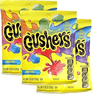 Gushers Tropical Flavors, 3 Pack (4.25oz Each Bag), Fruit Flavored Snack Packs
