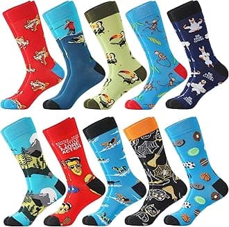 BISOUSOX Funny Socks for Men, Mens Dress Socks Crazy Novelty Silly Colorful Funky Crew Calf Happy Cotton Sock Size 9-12