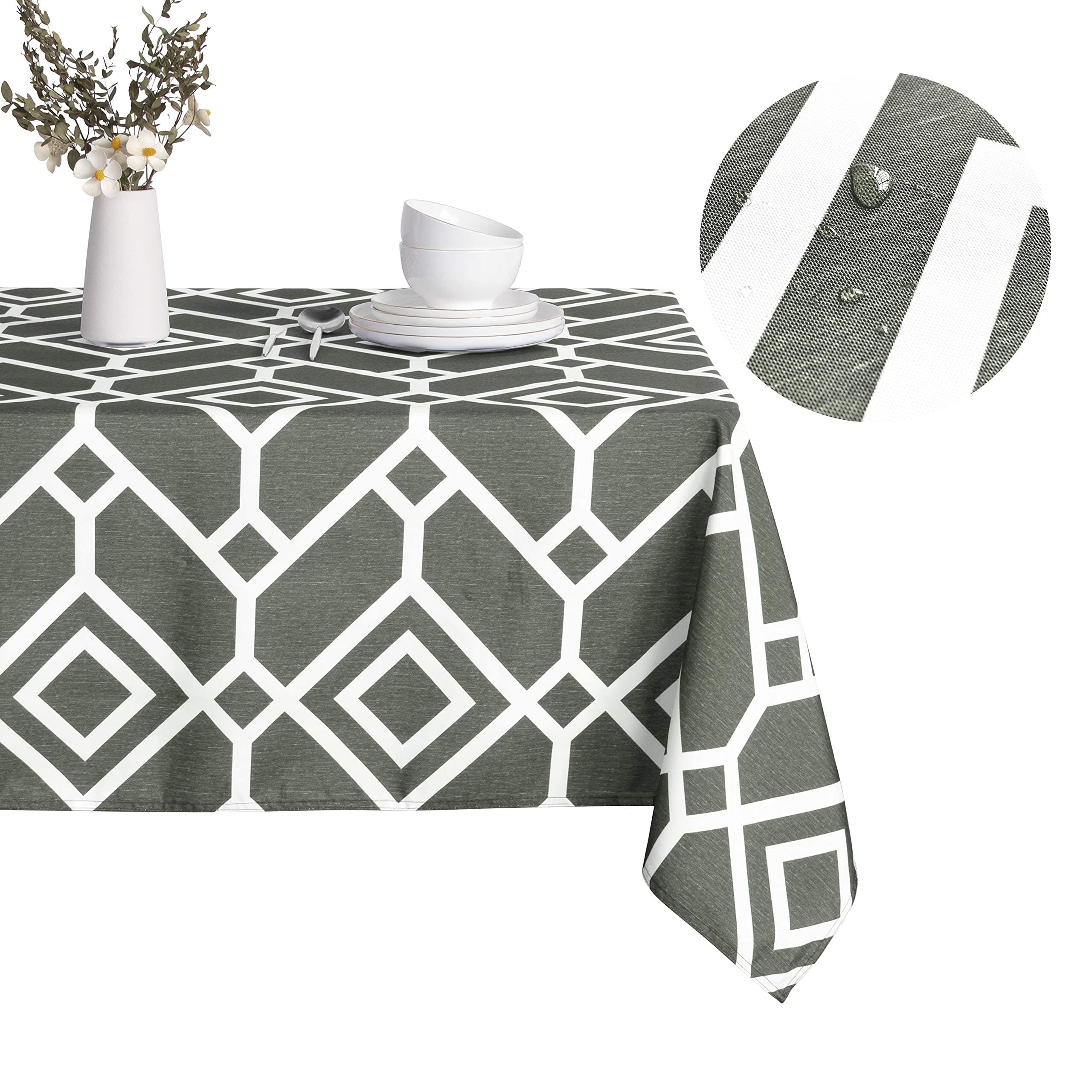 LUSHVIDA Moroccan Rectangle Table Cloth, 60 x 84 Grey - Washable Water Resistance Microfiber Tablecloth Decorative Fabric Table Cover for Picnic Banquet Party Kitchen Dining Room, 150 GSM