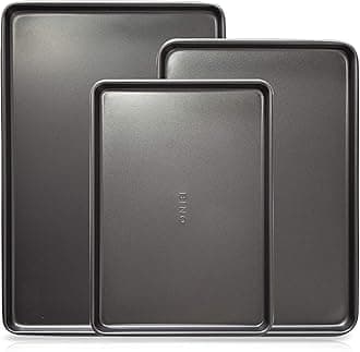 BINO Bakeware Nonstick Cookie Sheet Baking Tray Set, 3-Piece - Gunmetal | Non Stick Baking Pans Set | Carbon Steel Tray Bakeware Sets | Oven Safe | Cookie Sheet Pans | Food-Safe