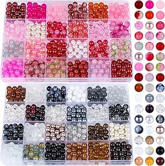 XSEINO 1200PCS 8mm Glass Beads Kit, 48 Assorted Red and Black-White Series Colorful Crystal Beads for Jewelry Making and DIY Crafts, Friendship Bracelets