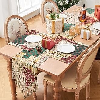 Patchwork Table Runner with Tassels, Table Runner for Dining Room/Restaurant/Banquet/Festival/Holidays Decoration (33x180cm, Patchwork)