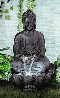 EXPLEASIA Lotus Buddha Water Fountain for Home, Indoor Water Fountain Big Size, Water Fountain, Water Fountain for Garden, Water Fountain for Home vastu, Buddha Fountain 3 feet (Matte Black)
