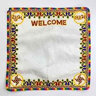 Bride's and new born baby welcome Embroidered kutchi working Modern Welcome Footprint Handprint cloth Kanku Pagla Rumal Pack of 1 (Square)