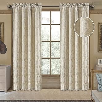 Loom and Mill Luxury Jacquard Curtains for Bedroom, Beige Damask Blackout Curtains 2 Panels with Tiebacks, Elegant Window Curtain for Living Room Holiday Banquet Decor(52”Wx 84”L, 2 Panels)
