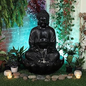Buddha Resin Water Fountain Large for Home, Office & Garden Decor, Grey Color (Black)