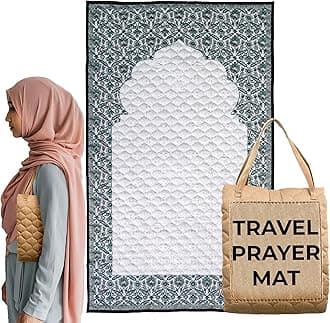 Portable Prayer Mat - Padded & Foldable Muslim Prayer Rug - Machine Washable Prayer Mat - Ideal for Home, Office, & Travel Use - Prayer Mat Thick - Premium Cotton Prayer Mat For Ultimate Comfort