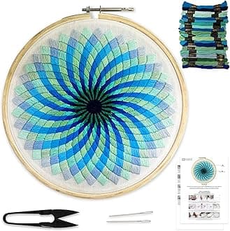 - Embroiderymaterial Mandala Embroidery Kit for Beginners & Adults – 8 Inch Wooden Hoop, 22 Cotton Thread Skeins, Printed Muskat Fabric, 2 Needles, Cutter & Step-by-Step Instructions Included
