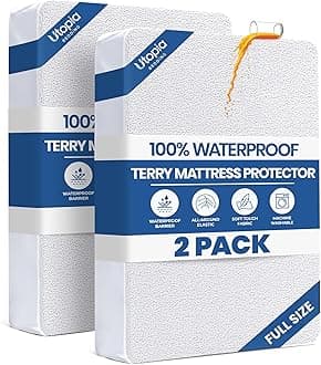 Full Size Mattress Protector Waterproof 2 Pack, Premium 200 GSM Terry Mattress Cover, Soft & Breathable Bed Cover, Fitted Sheet Style Stretchable Deep Pockets 15" by Utopia Bedding (White)