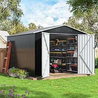 10x9 FT Large Storage Shed, Metal Outdoor Shed with Updated Frame Structure, Tool Sheds for Garden Backyard Patio Lawn, Grey