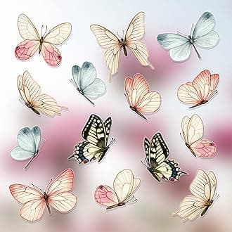 14 Beautiful Watercolour Butterfly Static Cling Window Stickers - Non-Adhesive