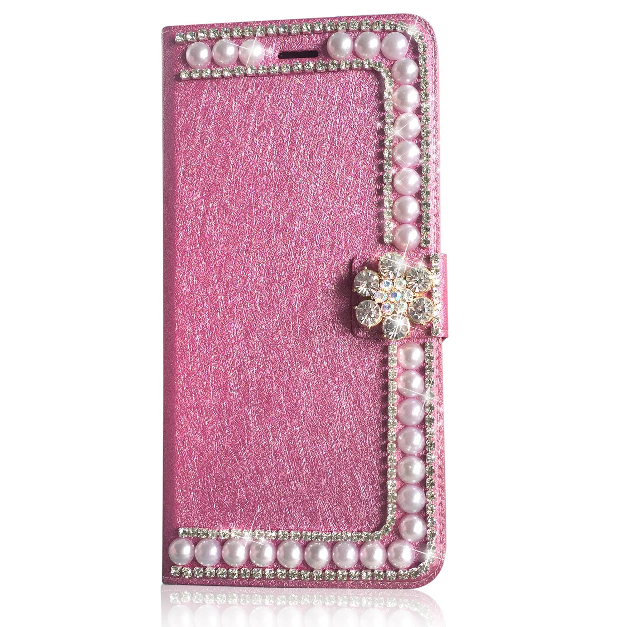 iPhone 6 Case,iPhone 6s Case,Crazy Panda Deluxury Full Protection iPhone 6 6s Soft Case 3D Bling Crystal Rhinestones Wallet Card Case Flip Leather Stand Case Cover for iPhone 6 6s - hot pink