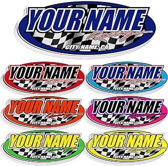 Custom Racing Name Sticker – Personalized Oval Vinyl Decal with Checkered Flag, Car Racing Style Waterproof Label for Helmet, Car, Bike, Laptop, Toolbox, Garage Gift for Men, Racing Fans