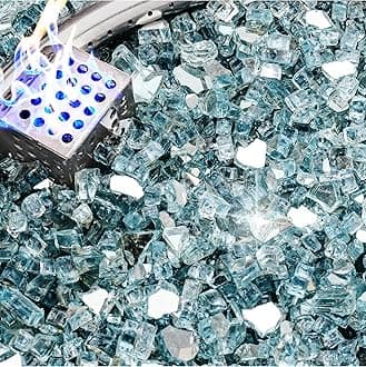 NUPICK 10 Pound Fire Glass, 1/4 Inch Reflective Fire Pit Glass, Tempered Firepit Glass Rock for Propane or Natural Gas, Glass Rocks for Fire Pit Table, Fireplace Glass for Landscaping, Aqua Blue