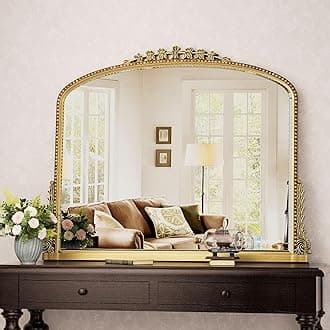 Wall Mirror, Vintage Carved Bathroom Mirror 32" x 40" Antique Metal Frame Wall Mirror for Bedroom, Living Room, Entryway, Fireplace, Hallway, Gold
