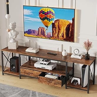 GYIIYUO TV Stand with Fabric Drawer - Entertainment Center and Industrial TV Console Table with Open Storage Shelves for Living Room, Bedroom - 55.1" Rustic Brown
