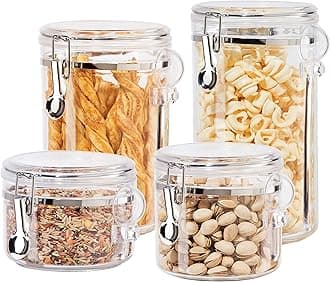 Oggi 4-Piece Acrylic Canister Set with Airtight Lids and Acrylic Spoons-Set Includes 1 Each 28oz, 38oz, 59oz, 72oz