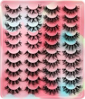 Newcally Lashes Mink False Eyelashes 20MM Long Dramatic Fake Eye Lashes 5D Wispy Eyelashes Russian Strip Lashes Multipack 20 Pairs