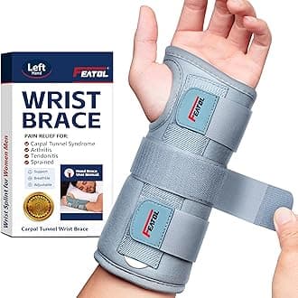 FEATOL Wrist Brace for Carpal Tunnel for Women Men, Adjustable Night Sleep Support Brace with Splints Left Hand, Large/X-Large