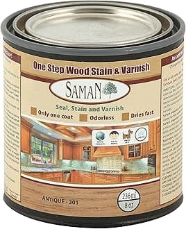 Interior One Step Wood Seal, Stain and Varnish – Oil Based Odorless Dye - Protection for Furniture and Fine Wood (Antique SAM-301, 8 oz)
