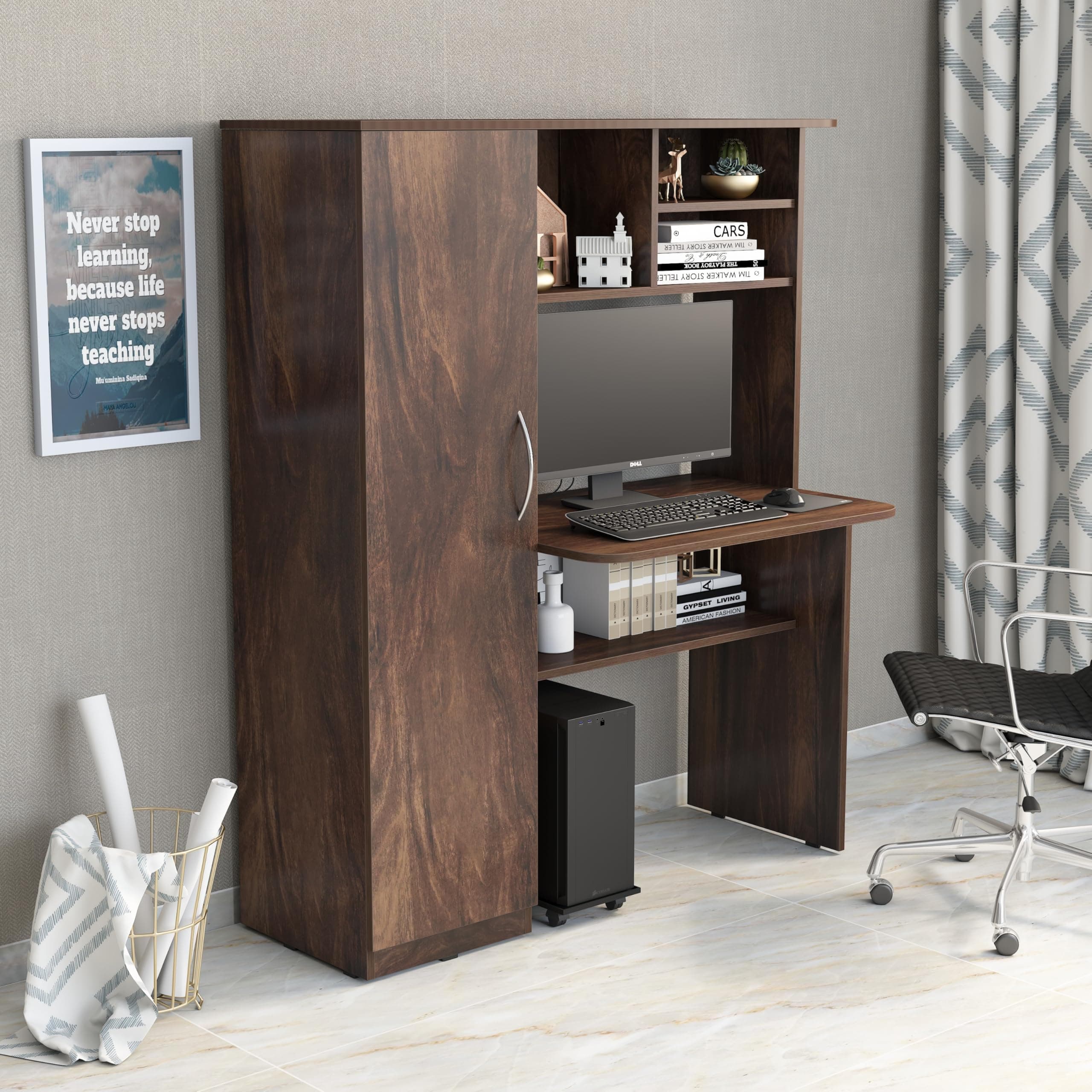 Studio Kook Study | Computer Table with Storage (MatteFinish) (Noble, Junglewood), Brown