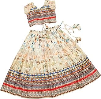 E-Sqare Kids Girls Multicolour Bandhani Print Lehenga Choli Set | Ethnic Wear Dress | Readymade Clothing Set | 2 to 8 Years