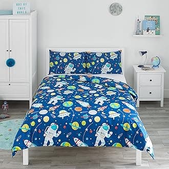 Bloomsbury Mill - Double Bed Duvet Cover and Pillows Set for Kids - Outer Space/Planet Design Bedding - 200 x 200 cm